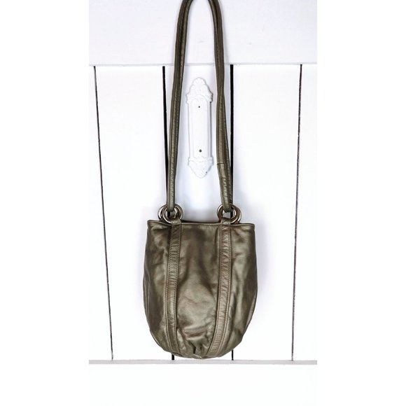 Vintage metallic leather bucket bag/Atalla Handbags/leather shoulder purse - Picture 2 of 4